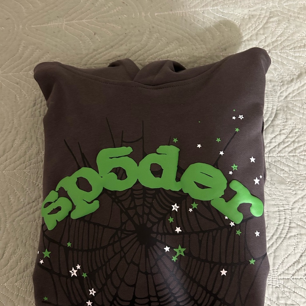 Gray Hoodie with Green Spider Design